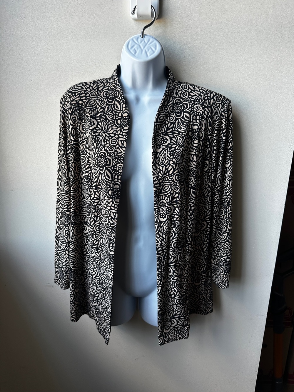 Women’s 3/4 Black Beige Floral Paisley Duster Open Front Cardigan Plus Size 14W